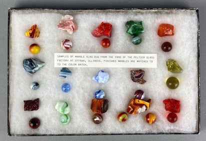 Collection of Peltier Glass Co. Marbles with Slag