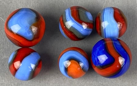 Group of 6 Peltier Glass Co. Glass Marbles