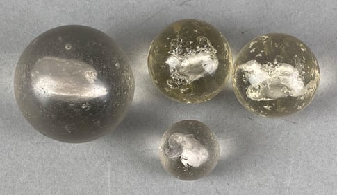 Group of 4 Antique Sulphide Glass Marbles