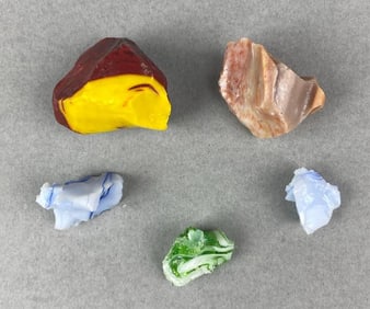 Group of 5 Marble Slag Pieces from Peltier Glass Ottawa, Illinois