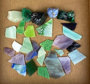 Group of Slag and Stain Glass Pieces