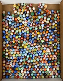 Large Group of Peltier Rainbo Marbles from Peltier Glass Factory Ottawa, Illinois
