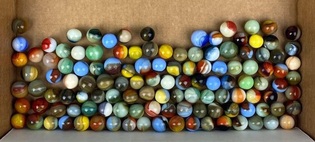 Group of 1930s Akro Agate Brushed Opaque Marbles