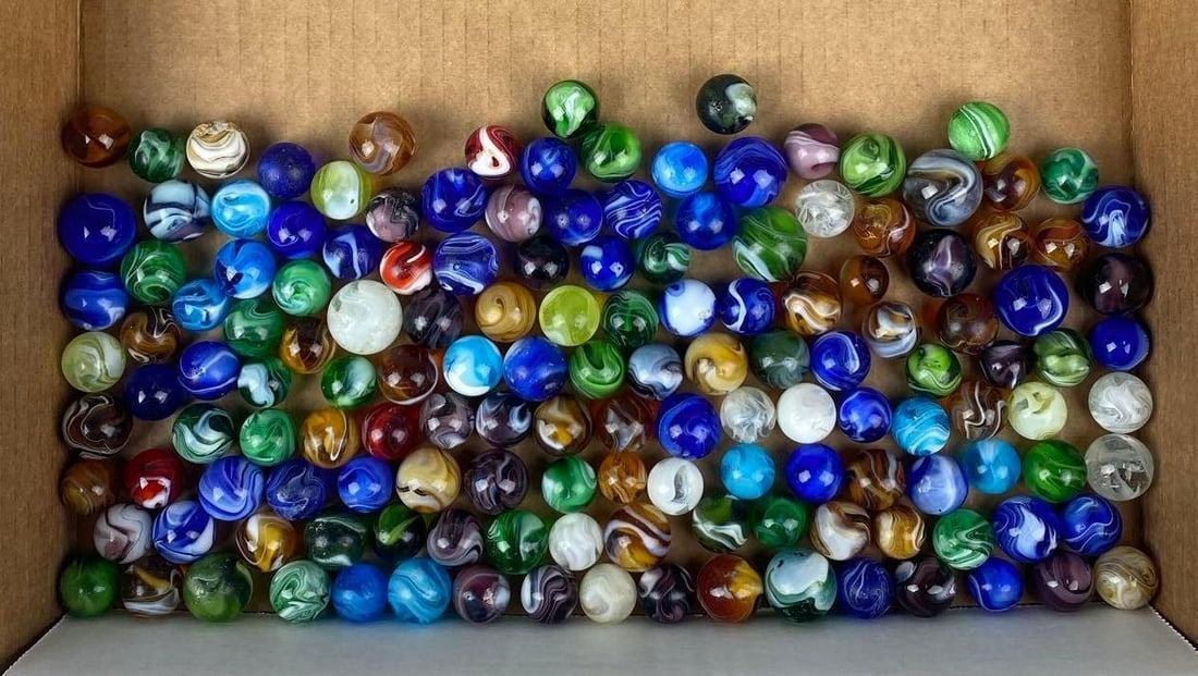 Group of Assorted Slag Marbles: Largest measures .86 inches