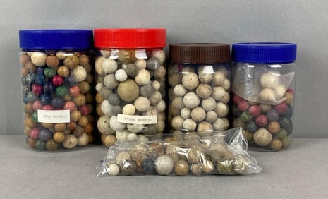 Large Group of Stone and Clay Marbles