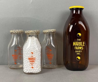 Group of 4 Vintage The Marble Farms Dairy Farm Inc Bottles