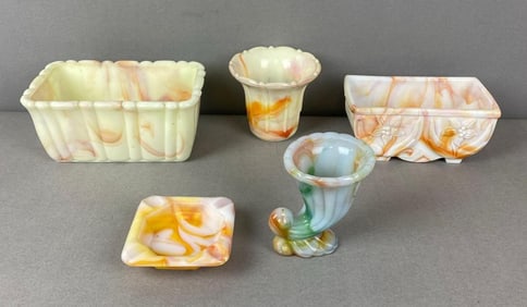 Group of Slag Glass Items