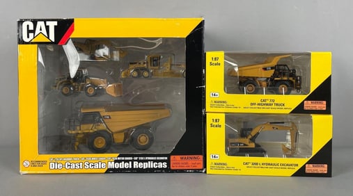Group of Norscot Caterpillar Die-Cast Excavators and Trucks