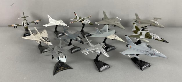 Group of Die-Cast Airplanes with Stands