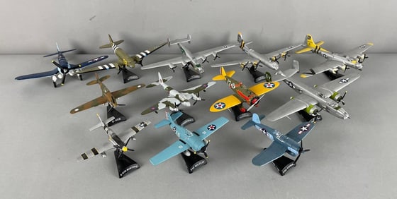 Group of Die-Cast Airplanes with Stands