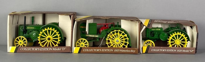 Group of 3 ERTL John Deere Die-Cast Tractors