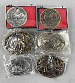 Group of Hesston National Finals Rodeo Belt Buckles and More