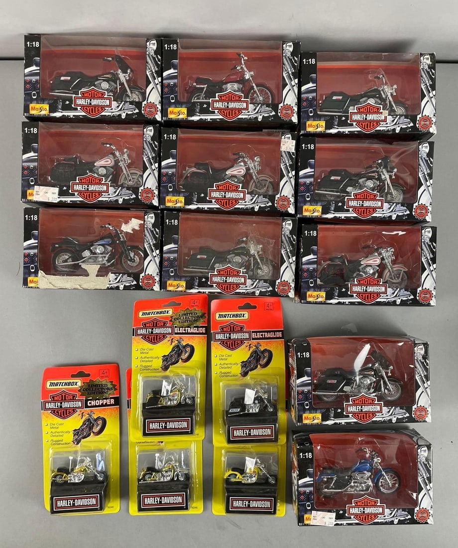 Group of Maisto Harley Davidson Die-Cast Motorcycles: Includes matchbox