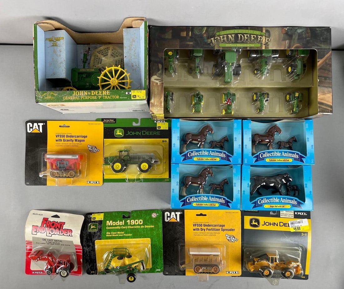 Group of Ertl Die-Cast Farm Equipment: Includes Cat, animals