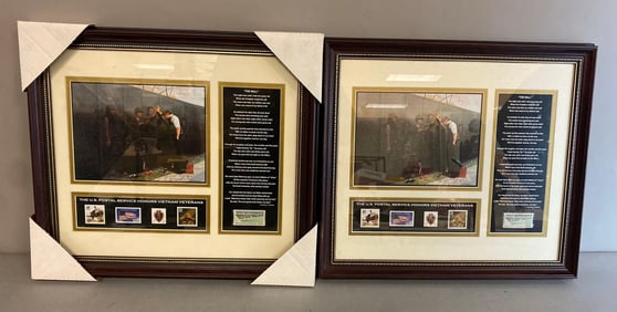 Group of 2 U.S Postal Service Honors Vietnam Veterans Stamps Picture Frame