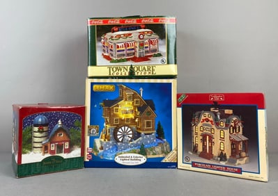 Group of 4 Lemax Christmas Themed Porcelain Buildings and More