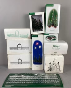 Group of 10 Department 56 Heritage Village Collection Porcelain Buildings and Accessories