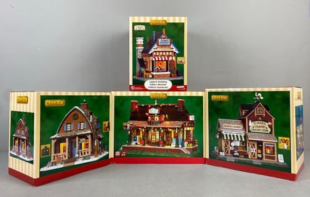 Group of 4 Lemax Christmas Themed Porcelain Buildings