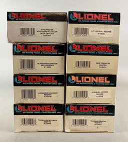 Group of 8 Lionel O Scale Famous People Train Cars and More
