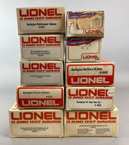 Group of 10 Lionel O Scale Burlington Train Cars