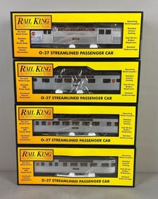 Group of 4 M.T.H Trains Rail King O-27 Streamlined Passenger Car Set