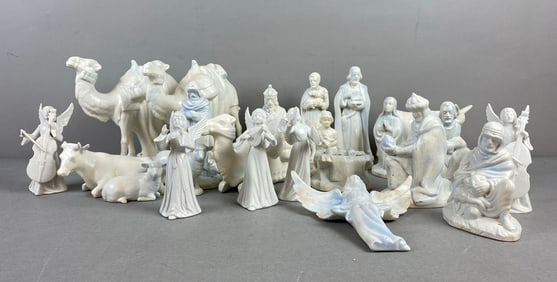 Group of 22 Handmade Porcelain Nativity Figures and more