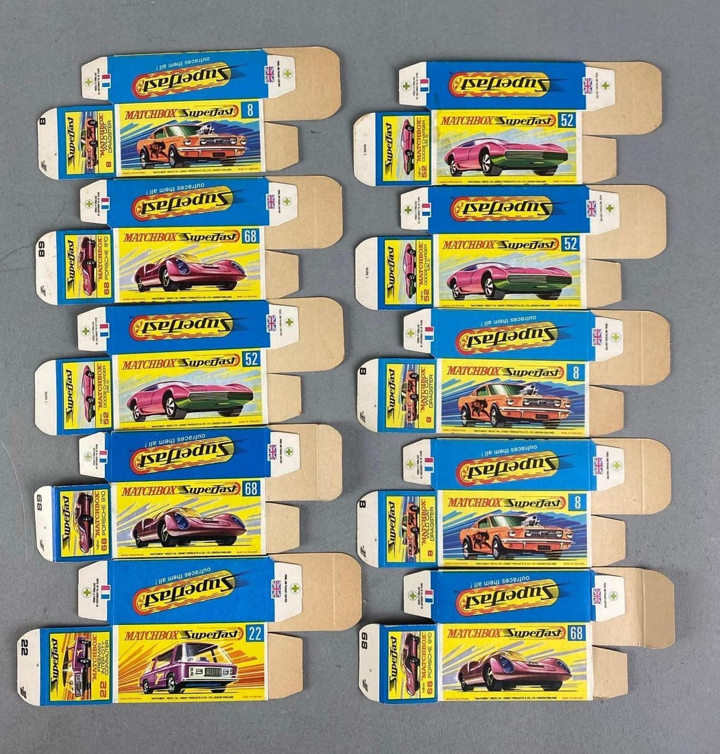 Group of 10 Matchbox G Type Boxes: Includes No. 22, 68 and more