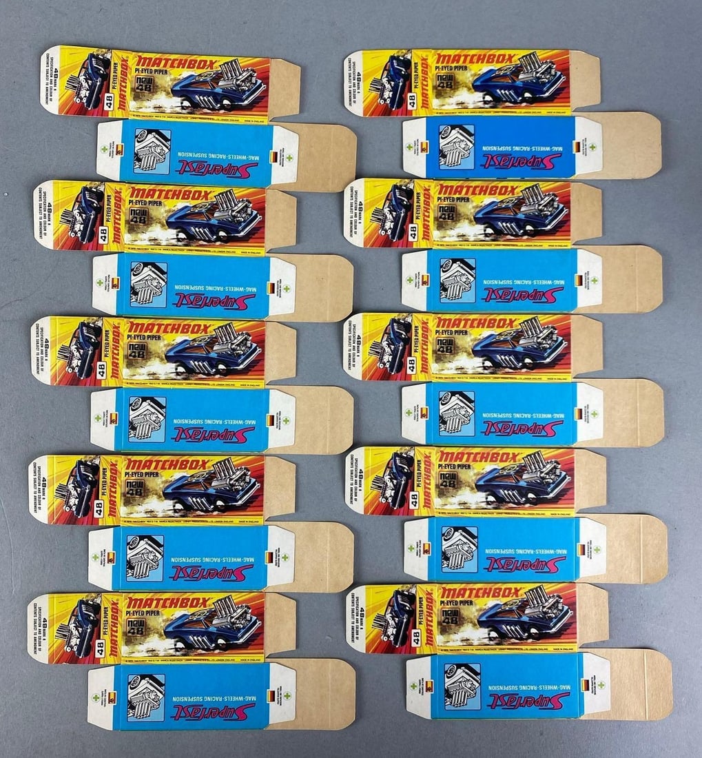Group of 10 Matchbox I Type Boxes: No. 48 PI-Eyed Piper