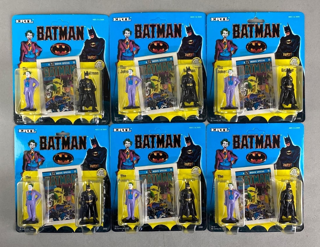Group of 1990 ERTL Batman Die-Cast Figurine Set: Sealed, most unpunched, each measures 7” H x 6” W