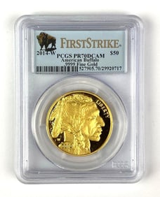 PCGS Graded 2014 W $50 US 1 oz .9999 Fine Gold Buffalo Proof Gold Coin PR70DCAM
