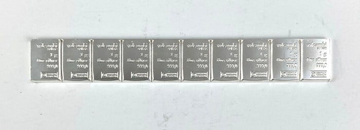 Group of 10 Valcambi Suisse 1 Gram .999 Fine Silver Ingot/ Bars