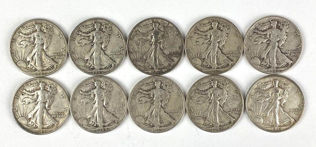 Group of 10 US Walking Liberty Half Dollars (1 of 2)