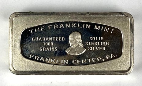1974 The Franklin Mint 1000 Grain 2 oz Sterling Silver Ingot/ Bar