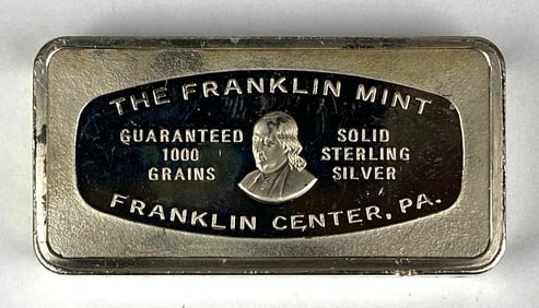 1974 The Franklin Mint 1000 Grain 2 oz Sterling Silver Ingot/ Bar