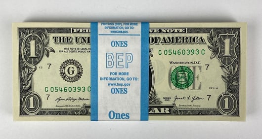 Group of 100 2021 US Mint $1 Consecutive Serial Numbered Bills