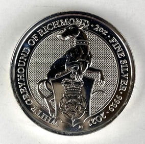 2021 Great Britain 5 Pound White Greyhound of Richmond 2 oz .999 Fine Silver Coin