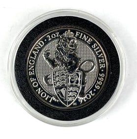 2016 Great Britain 5 Pounds Lion of England 2 oz .999 Fine Silver Coin