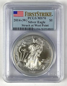2014W US $1 American Silver Eagle PCGS Graded MS70