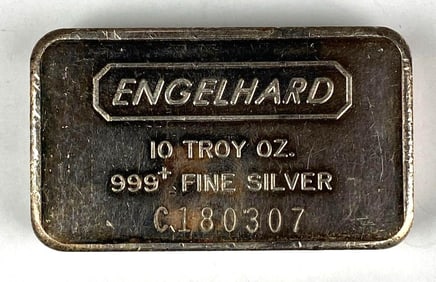 Engelhard 10 oz .999 Fine Silver Ingot/ Bar