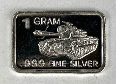 Army Tank 1 Gram .999 Fine Silver Ingot/ Bar