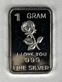 I love You Rose 1 Gram .999 Fine Silver Ingot/ Bar