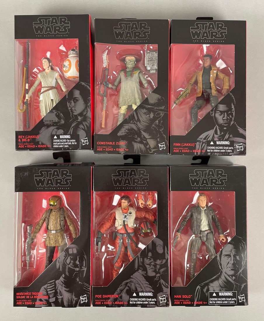 Group of Hasbro Star Wars The Black Series Action Figures: Includes Han Solo, Rey