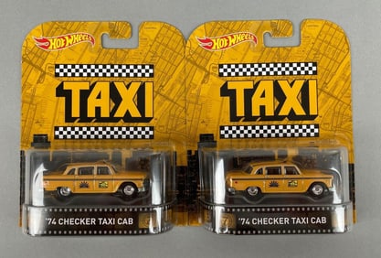 Group of Mattel Hot Wheels 74 Checkered Taxi Cab Die-Cast Cars
