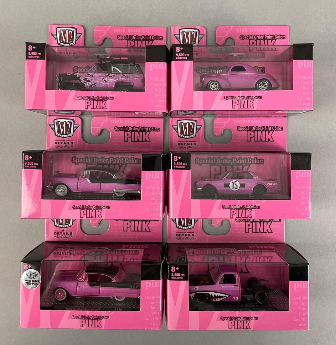 Group of M2 Machines Pink Die-Cast Vehicles: 1/64 scale with cases