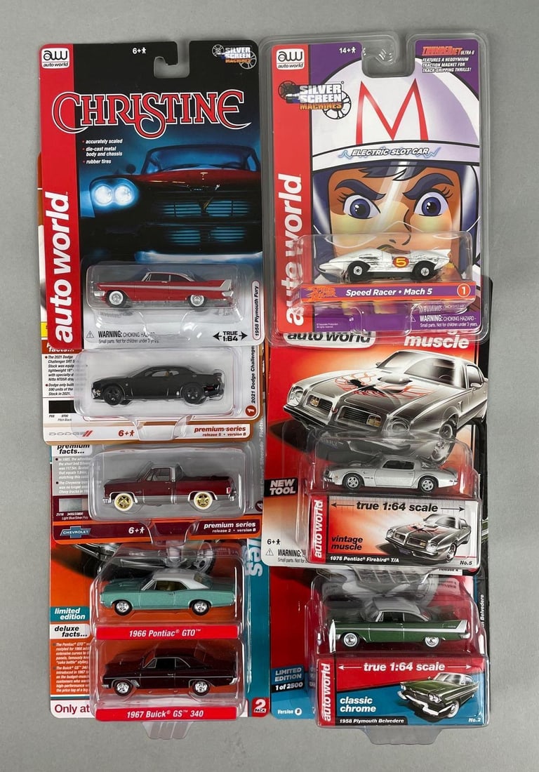 Group of Auto World Die-Cast Vehicles: Original packaging, 1/64 scale