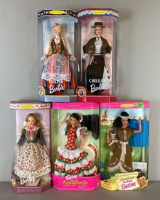 Group of 5 Mattel Barbie World Themed Fashion Dolls