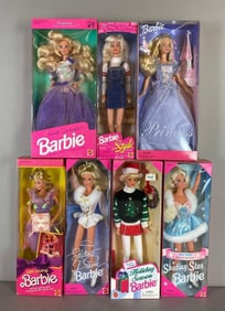 Group of 7 Mattel Barbie Holiday Themed Fashion Dolls and More