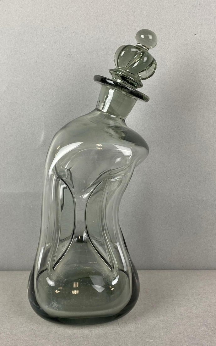 Vintage Holmegaard Kluk Kluk Smoke Decanter: Measures H 10 1/4 x W4 1/4 x D4 1/4 inches.