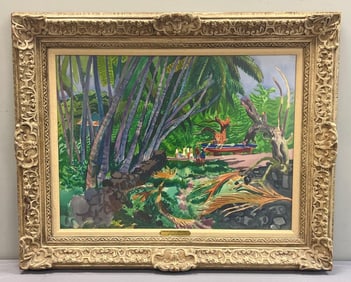 Millard Sheets Ancient Cocoanut Grove Hawaii Watercolor Painting on Paper
