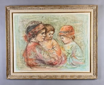 Signed Hibel Serina and Children Lithograph